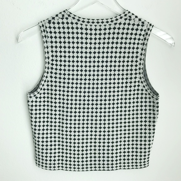 Theory Breeta D Geometric Cropped Sleeveless Sweater Shell XS/P Black White - Picture 3 of 5